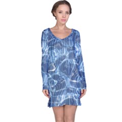 Abstract Blue Diving Fresh Long Sleeve Nightdress