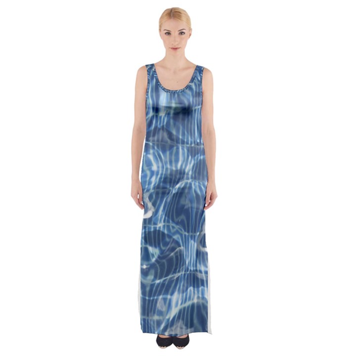 Abstract Blue Diving Fresh Thigh Split Maxi Dress