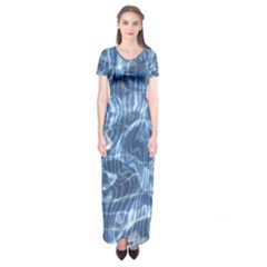 Abstract Blue Diving Fresh Short Sleeve Maxi Dress