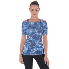 Abstract Blue Diving Fresh Shoulder Cut Out Short Sleeve Top by HermanTelo