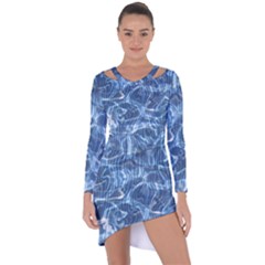 Abstract Blue Diving Fresh Asymmetric Cut-out Shift Dress