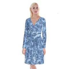 Abstract Blue Diving Fresh Long Sleeve Velvet Front Wrap Dress