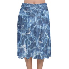 Abstract Blue Diving Fresh Velvet Flared Midi Skirt by HermanTelo