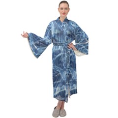 Abstract Blue Diving Fresh Maxi Tie Front Velour Kimono