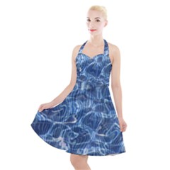 Abstract Blue Diving Fresh Halter Party Swing Dress 