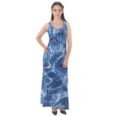 Abstract Blue Diving Fresh Sleeveless Velour Maxi Dress