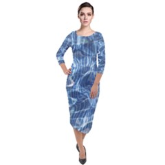 Abstract Blue Diving Fresh Quarter Sleeve Midi Velour Bodycon Dress