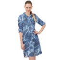 Abstract Blue Diving Fresh Long Sleeve Mini Shirt Dress View1