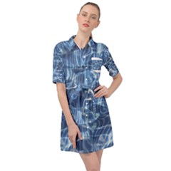 Abstract Blue Diving Fresh Belted Shirt Dress