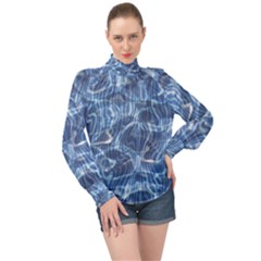 Abstract Blue Diving Fresh High Neck Long Sleeve Chiffon Top by HermanTelo