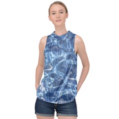 Abstract Blue Diving Fresh High Neck Satin Top by HermanTelo