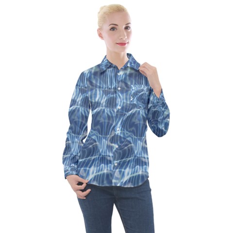 Abstract Blue Diving Fresh Women s Long Sleeve Pocket Shirt by HermanTelo