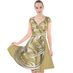 Fractal Abstract Artwork Cap Sleeve Front Wrap Midi Dress by HermanTelo