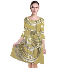 Fractal Abstract Artwork Quarter Sleeve Waist Band Dress