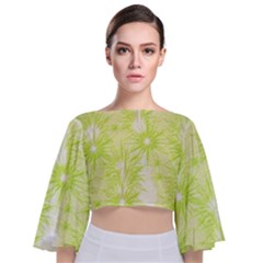 Background Green Star Tie Back Butterfly Sleeve Chiffon Top