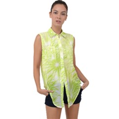 Background Green Star Sleeveless Chiffon Button Shirt