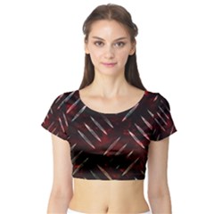 Background Red Metal Short Sleeve Crop Top