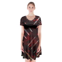 Background Red Metal Short Sleeve V-neck Flare Dress