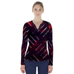 Background Red Metal V-neck Long Sleeve Top