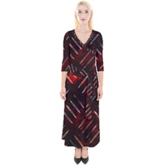 Background Red Metal Quarter Sleeve Wrap Maxi Dress