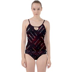 Background Red Metal Cut Out Top Tankini Set