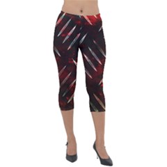 Background Red Metal Lightweight Velour Capri Leggings 