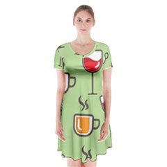 Cups And Mugs Short Sleeve V-neck Flare Dress