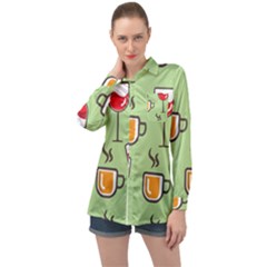 Cups And Mugs Long Sleeve Satin Shirt