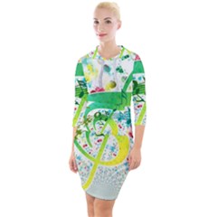 Circle Music Pattern Quarter Sleeve Hood Bodycon Dress