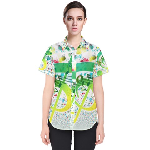 Circle Music Pattern Women s Short Sleeve Shirt by HermanTelo