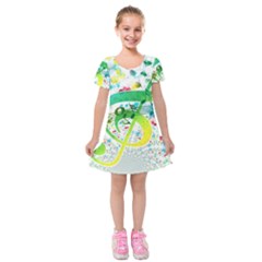 Circle Music Pattern Kids  Short Sleeve Velvet Dress