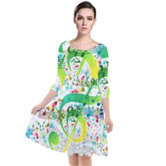 Circle Music Pattern Quarter Sleeve Waist Band Dress