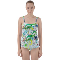 Circle Music Pattern Twist Front Tankini Set