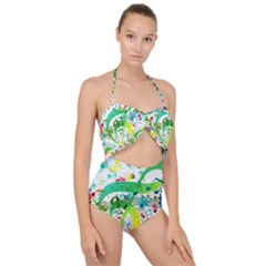 Circle Music Pattern Scallop Top Cut Out Swimsuit