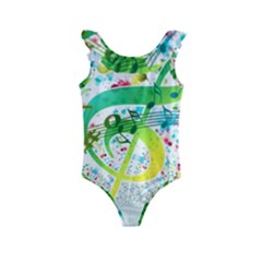 Circle Music Pattern Kids  Frill Swimsuit