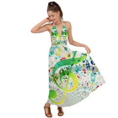 Circle Music Pattern Backless Maxi Beach Dress