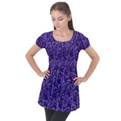 Pattern Color Ornament Puff Sleeve Tunic Top