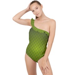 Hexagon Background Line Frilly One Shoulder Swimsuit