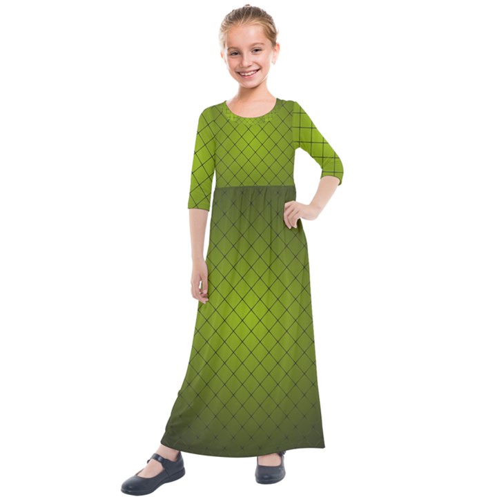 Hexagon Background Line Kids  Quarter Sleeve Maxi Dress