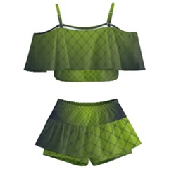 Hexagon Background Line Kids  Off Shoulder Skirt Bikini