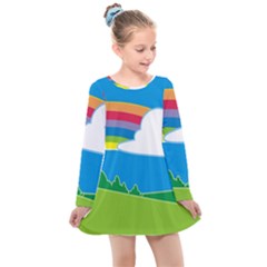 Natural Cloud Field Grass Kids  Long Sleeve Dress by Pakrebo