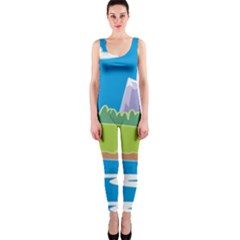 Nature Tree Water Grass Sun One Piece Catsuit by Pakrebo