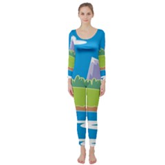 Nature Tree Water Grass Sun Long Sleeve Catsuit by Pakrebo