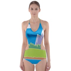 Nature Tree Water Grass Sun Cut-out One Piece Swimsuit by Pakrebo