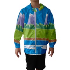 Nature Tree Water Grass Sun Kids  Hooded Windbreaker by Pakrebo