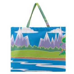 Nature Tree Water Grass Sun Zipper Large Tote Bag by Pakrebo