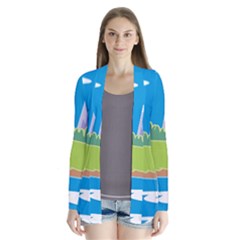 Nature Tree Water Grass Sun Drape Collar Cardigan by Pakrebo