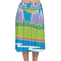 Nature Tree Water Grass Sun Velvet Flared Midi Skirt by Pakrebo