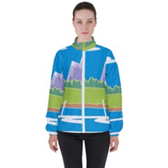 Nature Tree Water Grass Sun Women s High Neck Windbreaker by Pakrebo