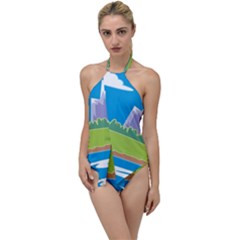 Nature Tree Water Grass Sun Go With The Flow One Piece Swimsuit by Pakrebo